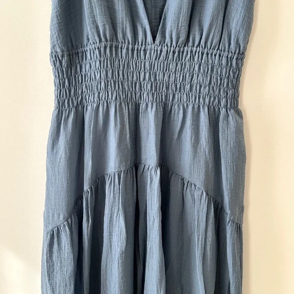 Vince Blue Smocked Tiered Midi Dress - Picture 13 of 16